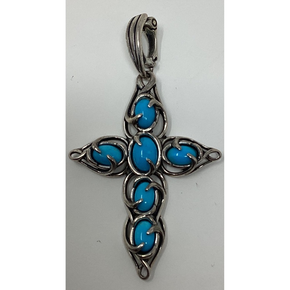 Carolyn Pollack CP Sterling Silver 925 Turquoise Cabochon Cross Enhancer Pendant